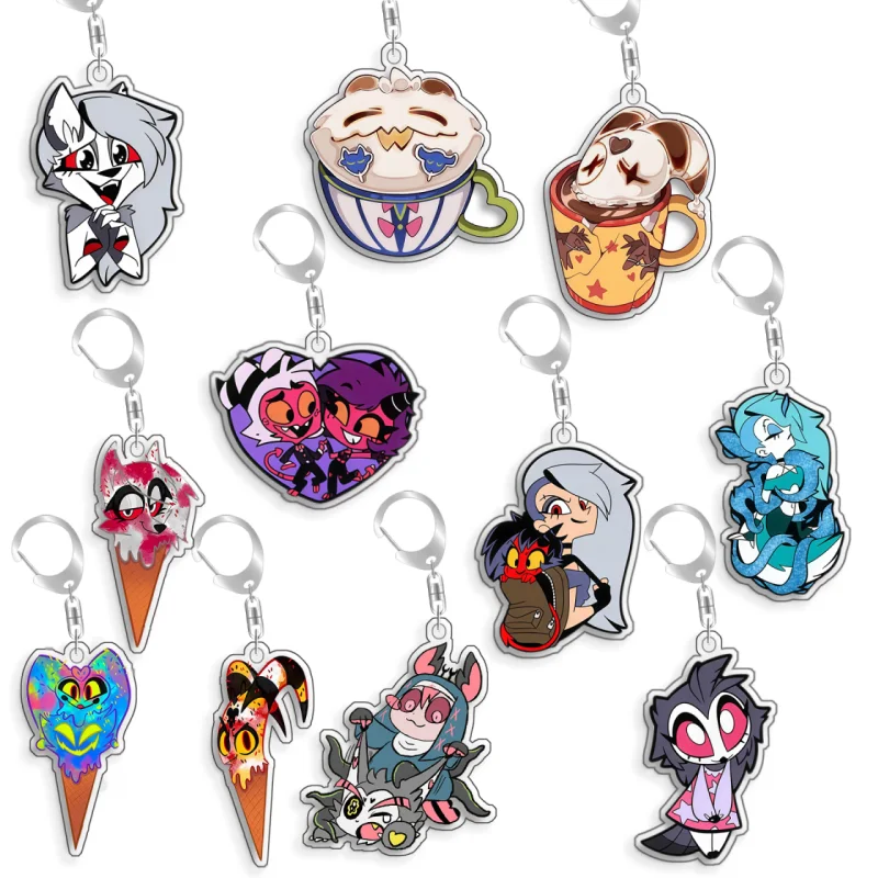 Llavero Acrílico Hazbin Hotel Blitzo Moxxie Octavia Millie Hecho a Mano, Bonito Colgante para Mochila, Regalo para Fans del Juego, Adornos de 5cm