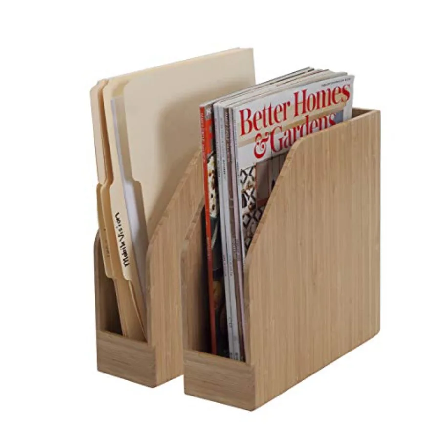 

Bamboo Vertical File Folder Holder and Office Product Organizer Store Files Magazines Notepads Books and more 2 Pack Combo Set