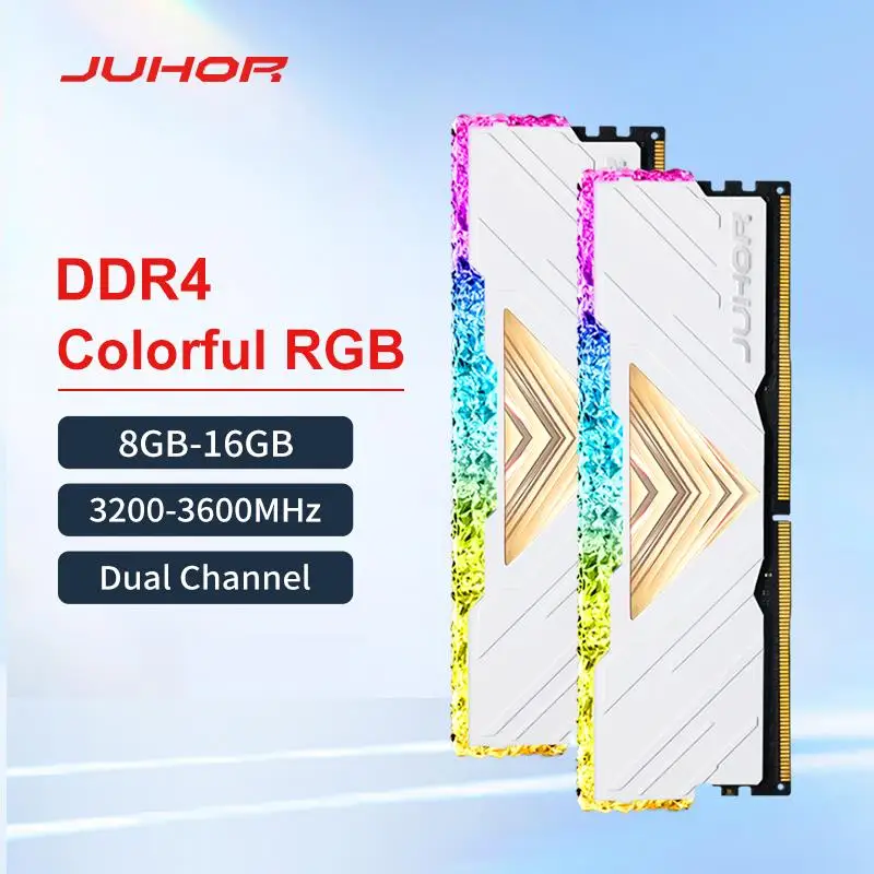 New! JUHOR Memoria Ram RGB DDR4 8GBX2 16GBX2 3200MHz 3600MHz Kit Dual channel Stunning Desktop Memoria Ram