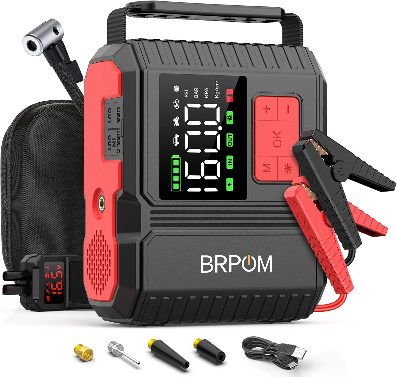 

Portable Car Jump Starter with Air Compressor, 8000A Peak 26800mAh, Quick Charge for All Vehicles