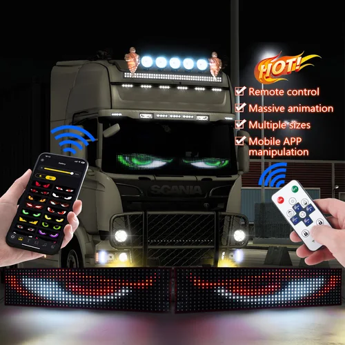 Imagen 2 del producto Control por aplicación LED para camión, diseño de texto personalizado, pantalla de iluminación para tablero, parabrisas con control remoto, luz de ojo de diablo, modo de música, 24V