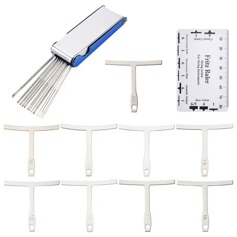 ABVB-9Pcs Understring Radius Gauge + String Action Ruler Gauge Tool + Guitar Bridge Saddle Nut Files Set Guitar Repair Tool Acce