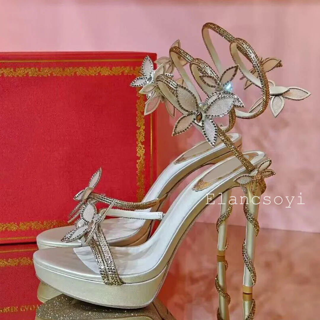 Ladies' Bling Bling Crystal Bow Design Sandals Summer Elastic Band Solid Color Sandalia Female Party Banquet Dress Shoes 2024