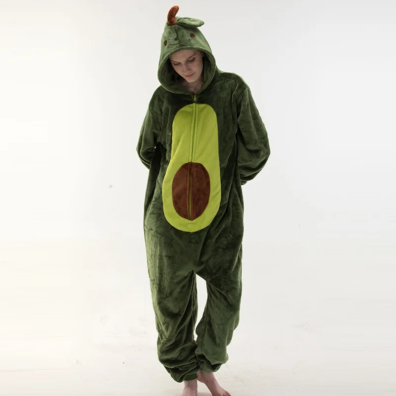 Avocado One-piece Pajamas Long-sleeved Cartoon Green Pajamas Loose Casual Loungewear Autumn Winter Adult Homewear