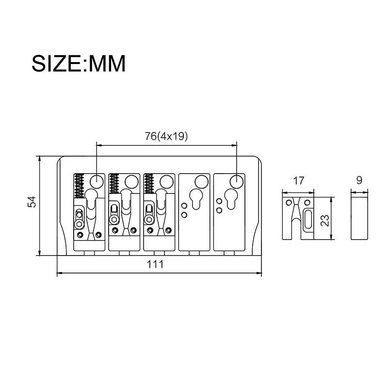 

Vintage Style 5-String Bass Bridge with Locking Saddles 111x54MM Bottom through String Spacing 19MM Fixed Bridge