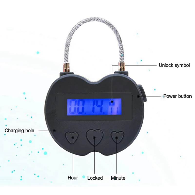 HFES 3X Smart Time Lock LCD Display Time Lock USB Rechargeable Temporary Timer Padlock Travel Electronic Timer Black