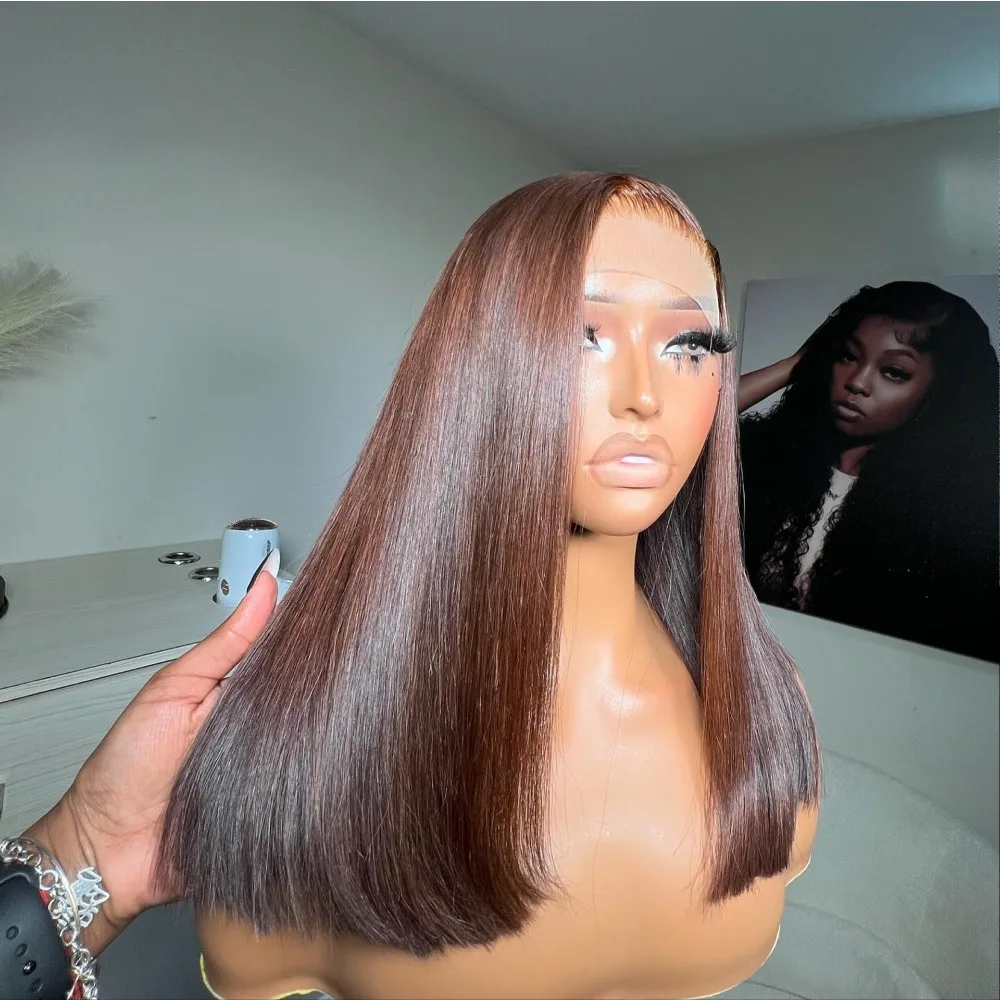 Parrucca per capelli veri lisci Boen vietnamita super doppia disegnata senza colla # 4 Tessitura a mano piena Remy vergine brasiliana di alta qualità