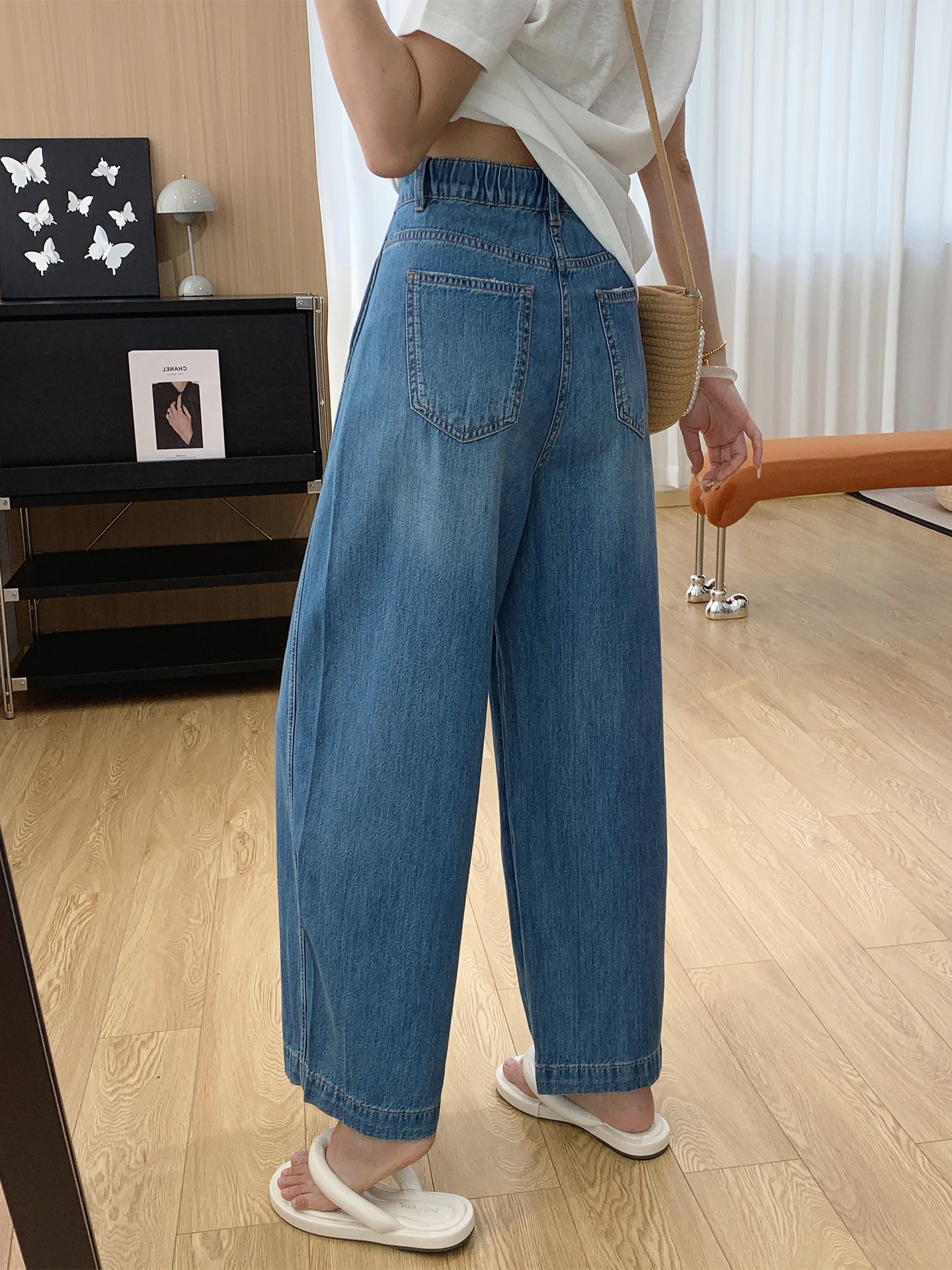 

Ultra-Thin Linen Breathable Cool High Waist Loose Straight Wide Leg Jeans Women Summer Thin Silk Balloon Pants