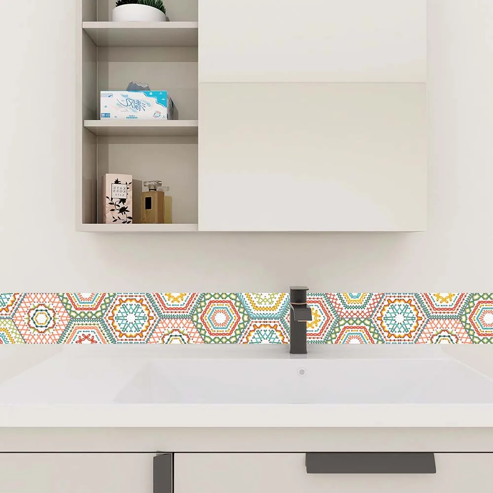 Self Adhesive PVC Tile Wallpapers Hexagon Colorful Decor For Kitchen Bathroom Waterproof Art Diagonal Floor Wall Stickers