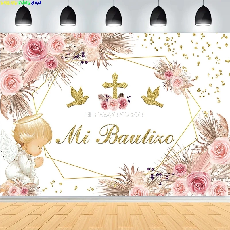 

Mi Bautizo Photography Background Pink Floral Boho Pampas Grass Baptism Baby Shower Party Decor Backdrop Photo Studio MI-01