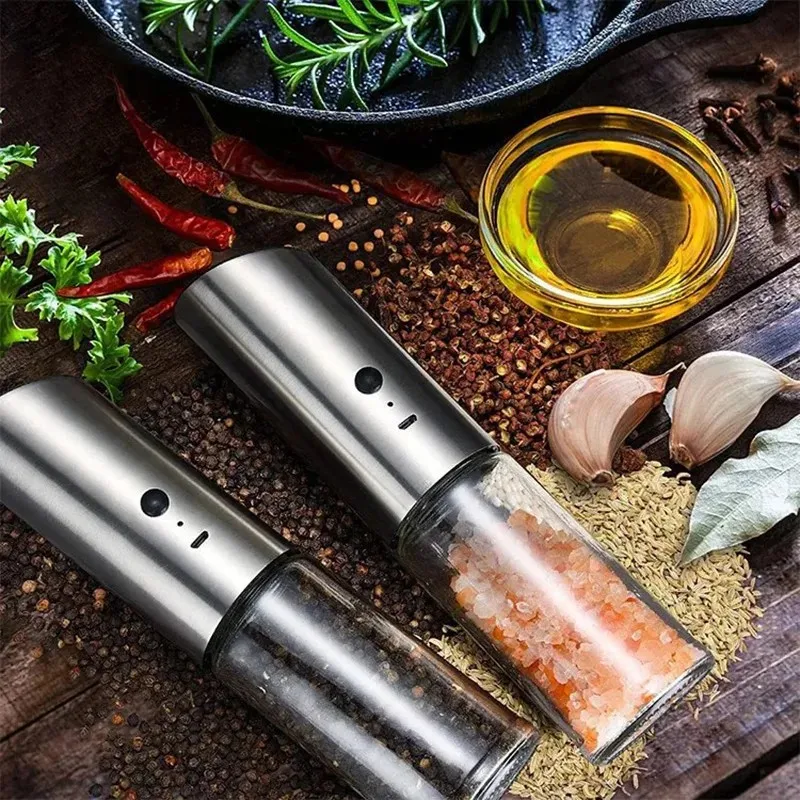 170ML Large Capacity Electric Salt and Pepper Grinder Rechargeable Gravity Spice Mills Pepper Grinders Adjustable Coarseness