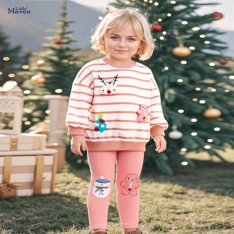 

Little maven Autumn Christmas Two-piece Set Baby Girls Christmas Snowman Deer Tops+Pants Kids Clothes Princess Girl Outfit Suits