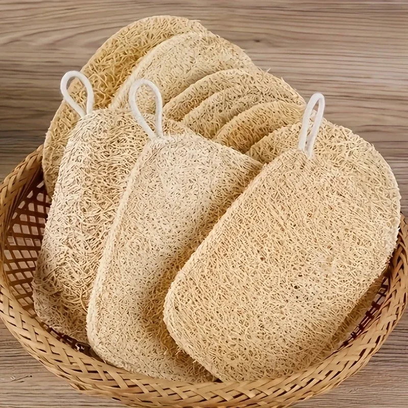 Esfoliante de esponja loofah de camada única, 6 peças, loofah natural para esfregar + camada interna de esponja macia, usado em banheiros e cozinha