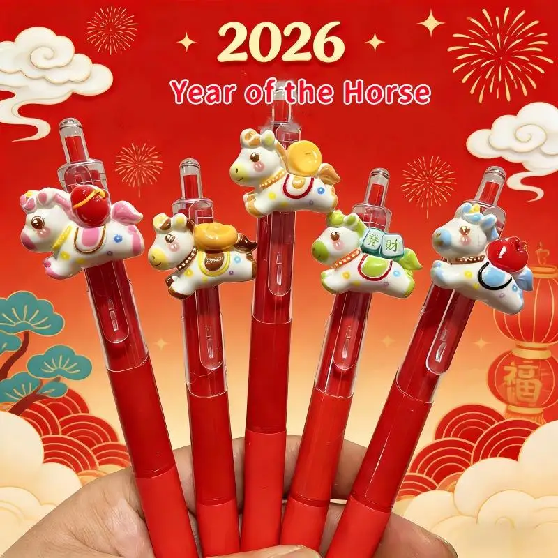 

2/5Pcs Creative Pony Pens Cute Cartoon 0.5mm Neutral Pens Students Stationery School Supplies Year Of The Horse Kids Gifts with