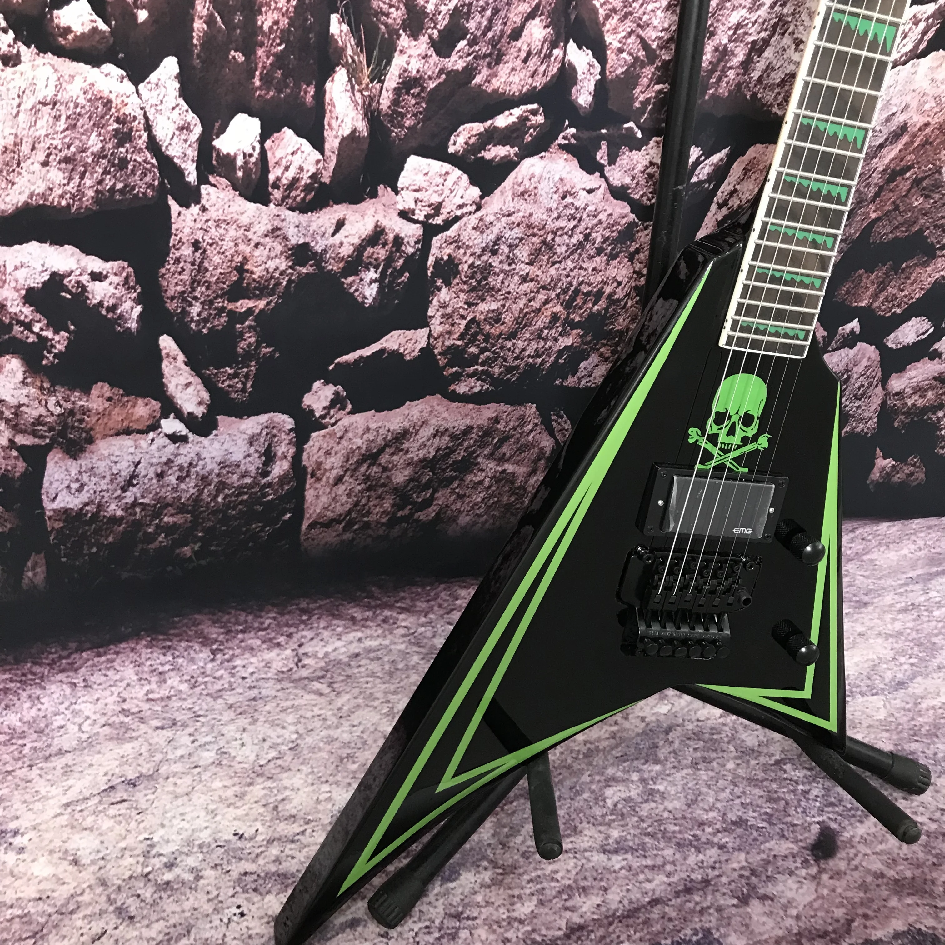 factory custom electric guitar  tremolo system active pickup green line