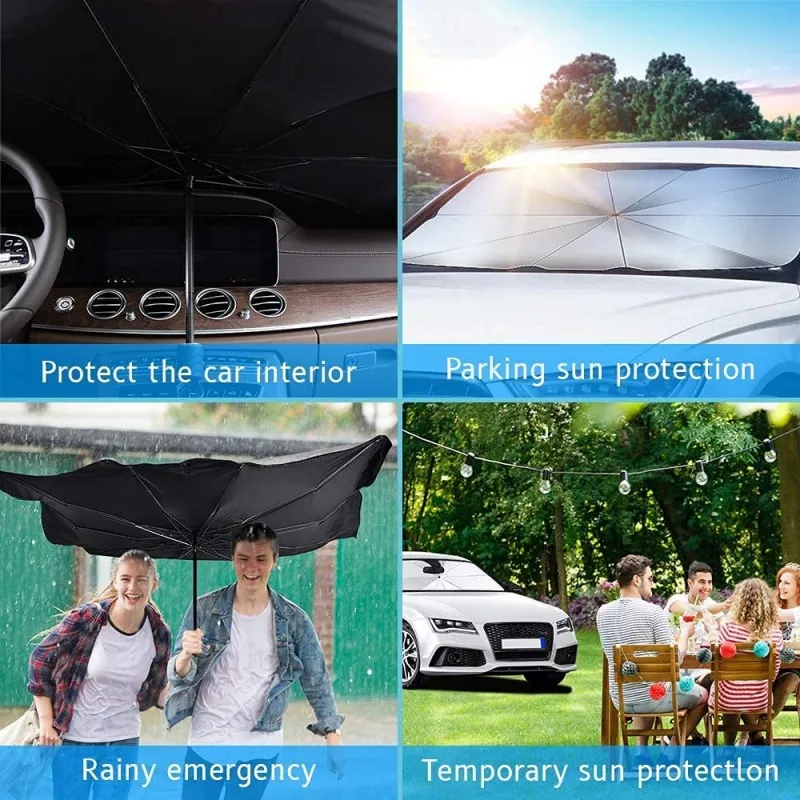 Car Sunshade Umbrella Car Front Window Sun Shade Cover Pull Ring/  Handle Type Summer Sun Interior Car Protection Accessories