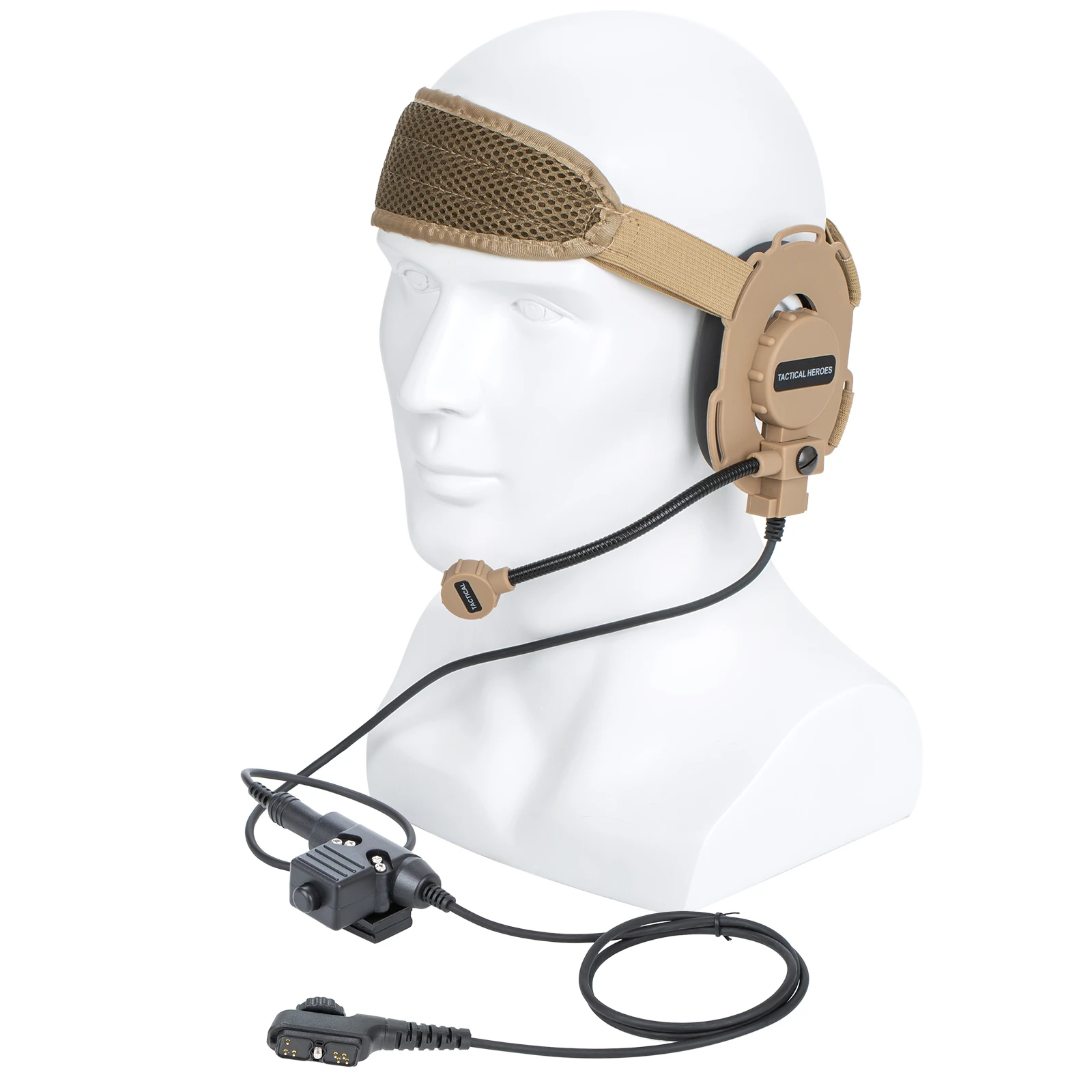 

brown HD03 Tactical Bowman Elite II Headset Microphone with U94 PTT Adapter for Hytera PD780 PT580H PD780G walkie talkie Radio