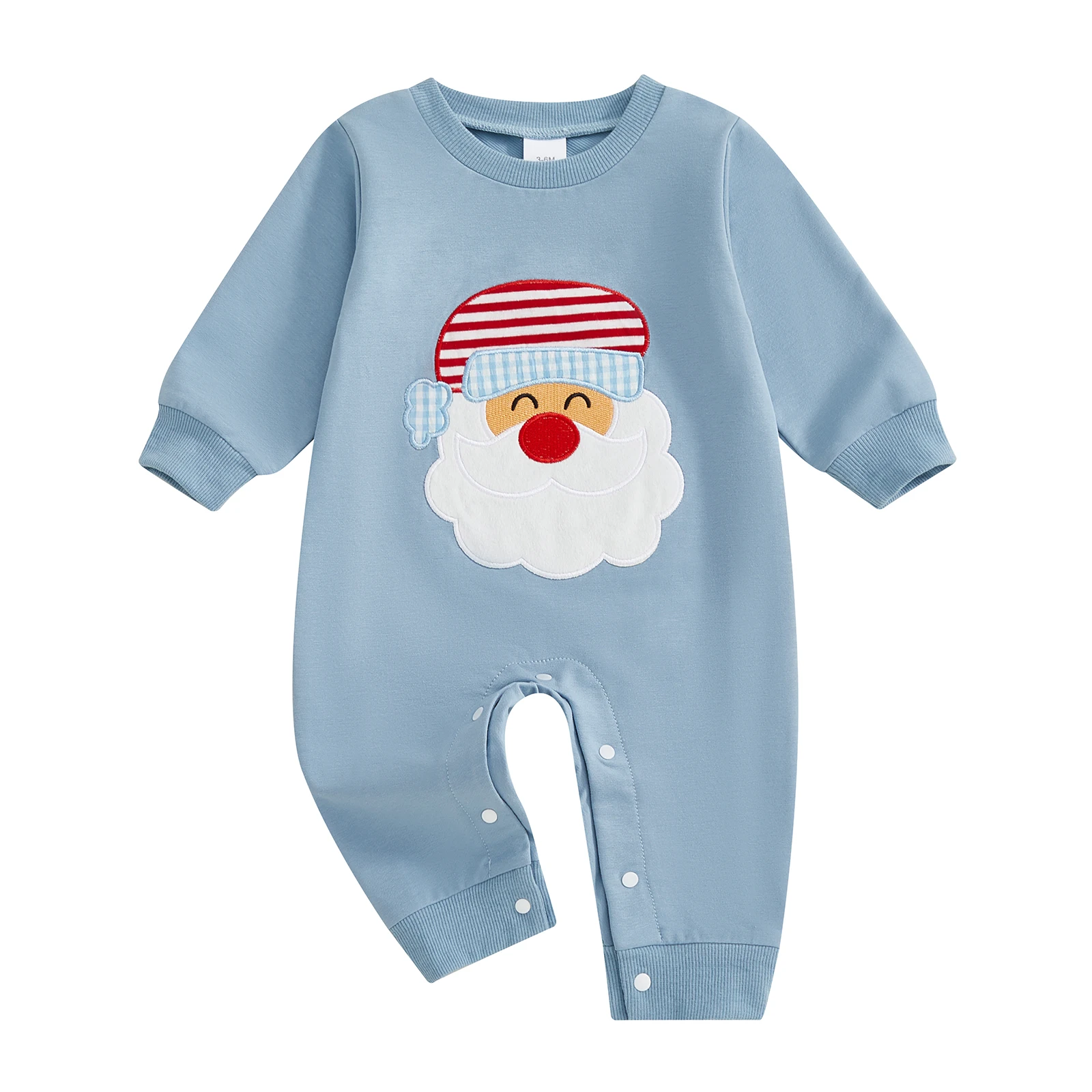 

Baby Boy Girl Christmas Romper Santa Applique Crew Neck Long Sleeve Sweatshirt Jumpsuit Cute Winter Fall Clothes