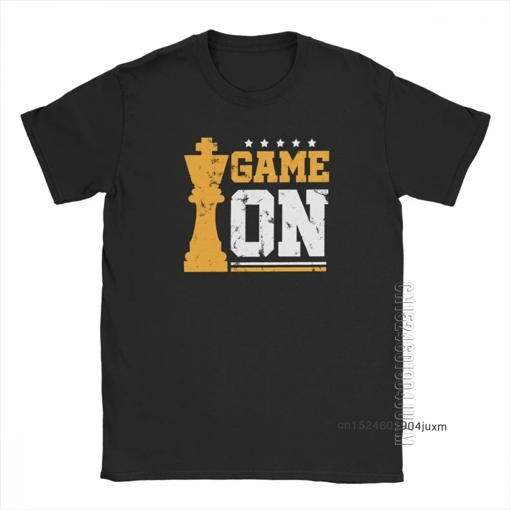 

Cool Chess Game On T-Shirt Men 100% Cotton T-Shirts King Queen Horse Fan Player Dad 60s Board Game Short Sleeve Tees Summer