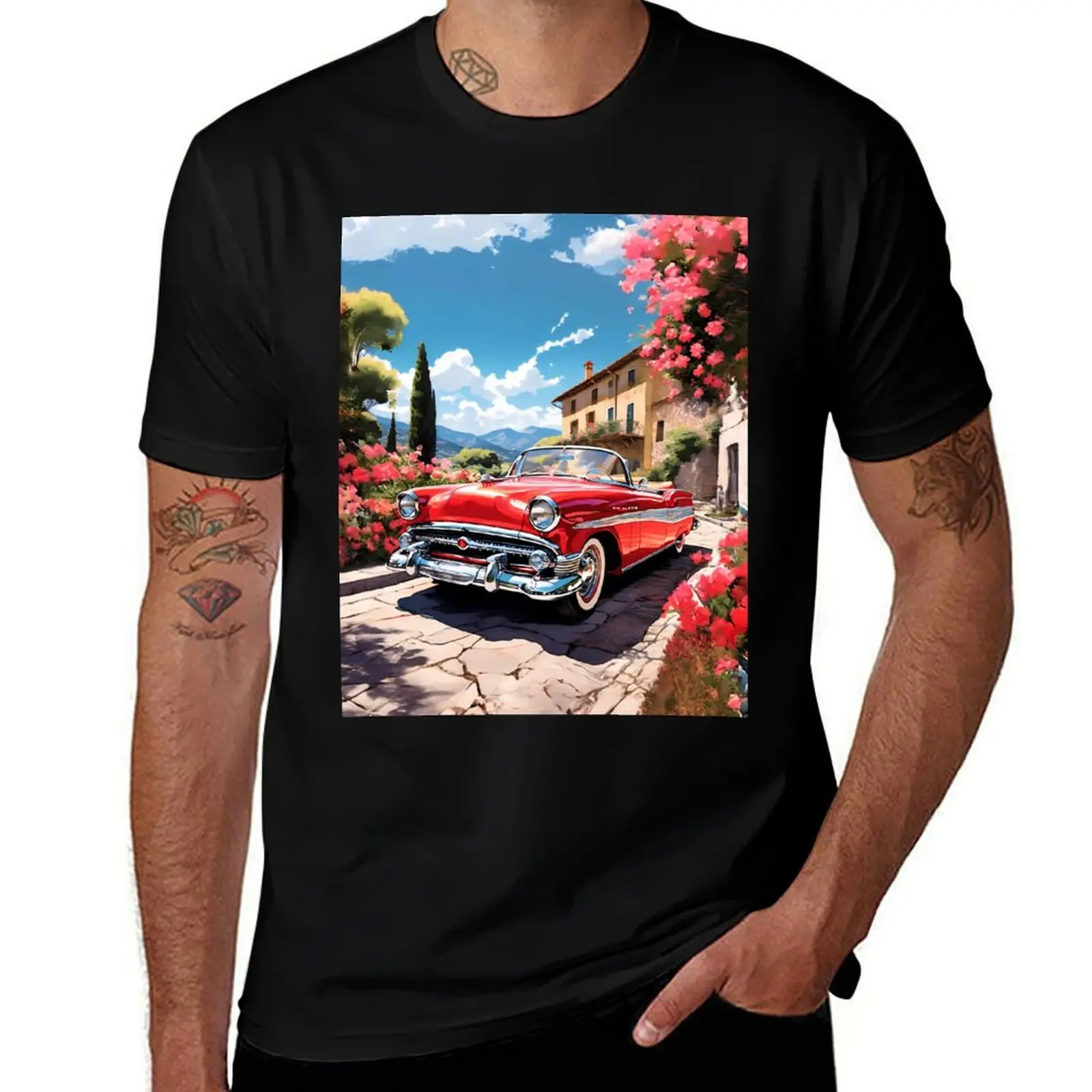 Classic Convertible surrounded by flowers T-Shirt Sun Protective Outdoor Tee Top T-Shirt