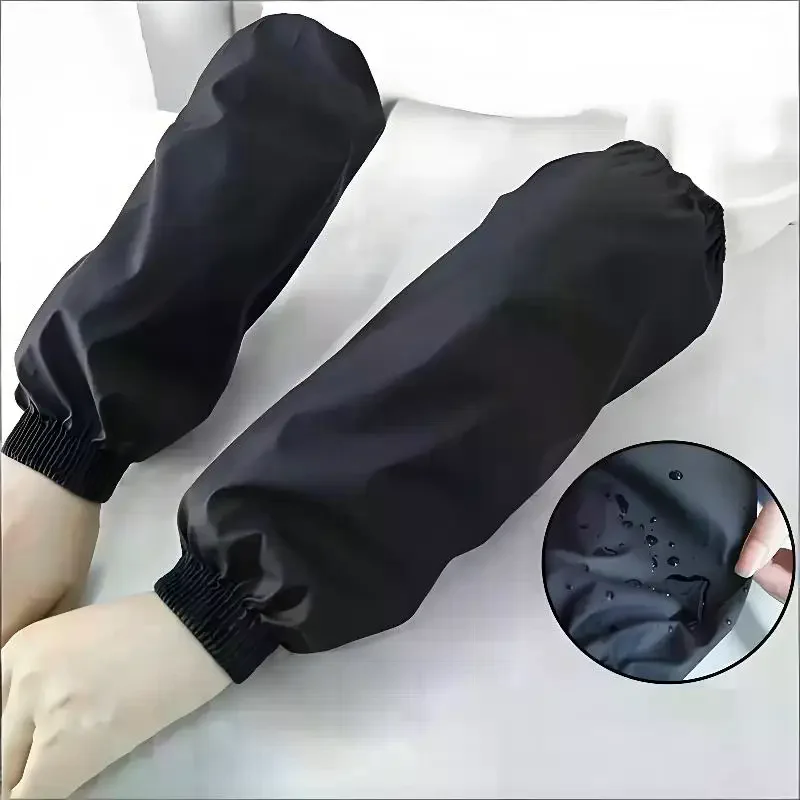Heavy-Duty Black Faux Leather Arm Sleeves - Waterproof & Oil-Resistant For Kitchen, Occupational Work & Industrial Use - view 2