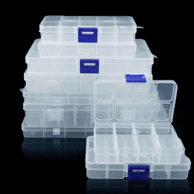 Caja de Joyería de Plástico con 10/15/24 Compartimentos, Organizador de Ranuras, Contenedor para Guardar Cuentas, Caja de Almacenamiento de Joyería Ajustable, Estuche Rectangular