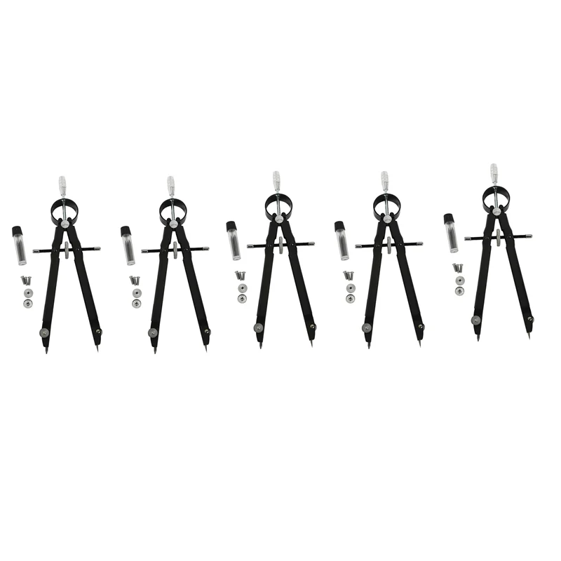 

5X Professional Compass, Compass Geometry Set With Lock, Math And Precision Compass, Metal And Durable (Black)