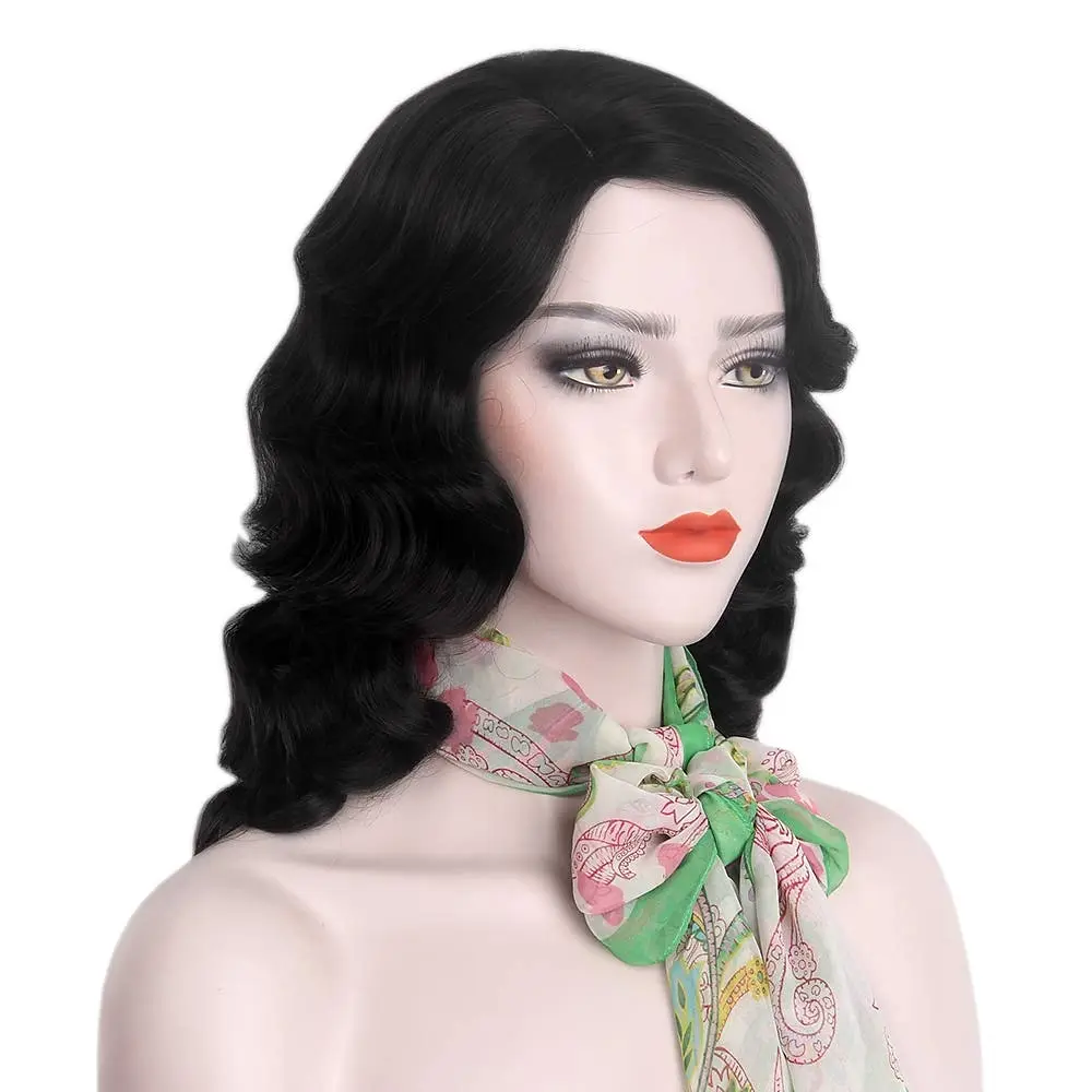 Synthetic Hair 1920s Wig Finger Wave The Great Gatsby Curly Long Wig Vintage Wigs for Women Lady Heat Resistant Costume Wigs