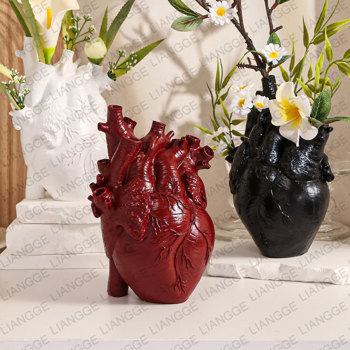 Jarrón de Resina en Forma de Corazón para Arreglos Florales, Jarrón Creativo con Forma de Corazón Anatómico, Maceta de Estilo Nórdico, Decoración de Mesa