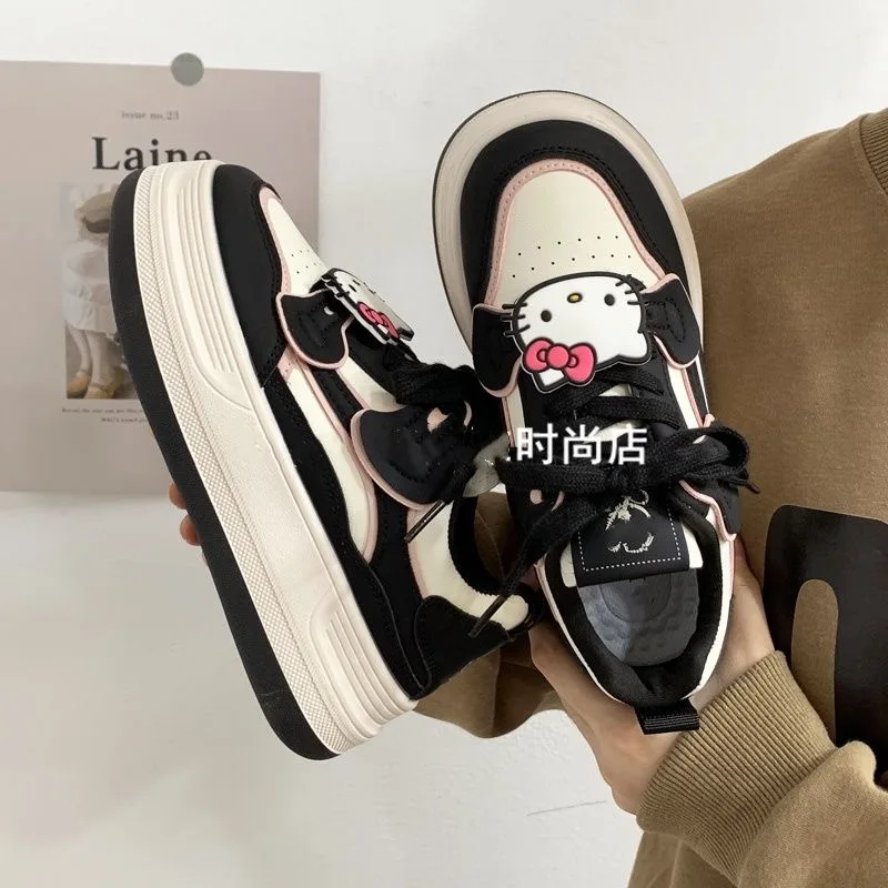 Sanrio Hello Kitty styl Preppy czerwone Kawaii buty dziewczęce wszechstronne, oddychające studenckie trampki na platformie 2024 wiosna jesień nowość