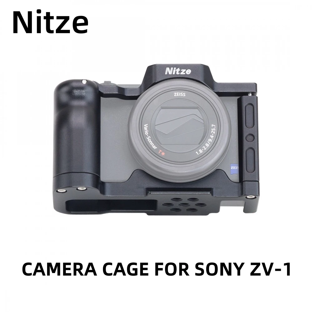 Nitze CAMERA CAGE Aluminum Alloy FOR SONY ZV-1 - T-S01A Video Cage with Cold Shoe and QR Arca Swiss Plate 1/4”Screws