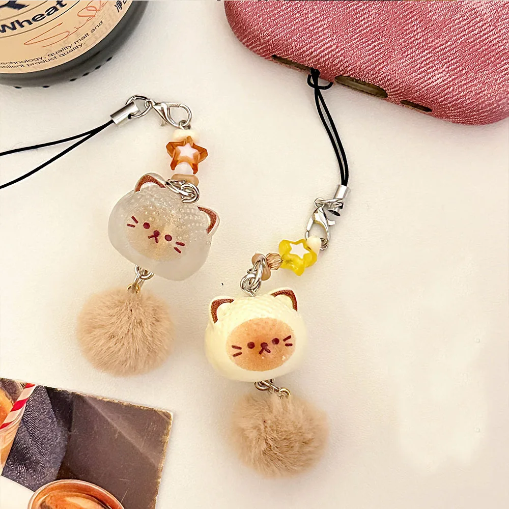 Cute Fluffy Kitten Doll Keychain Bag Charm Delicate Keyring Charm Sweet Lucky Cat Phone Chains Pendant Car Trinkets Accessories