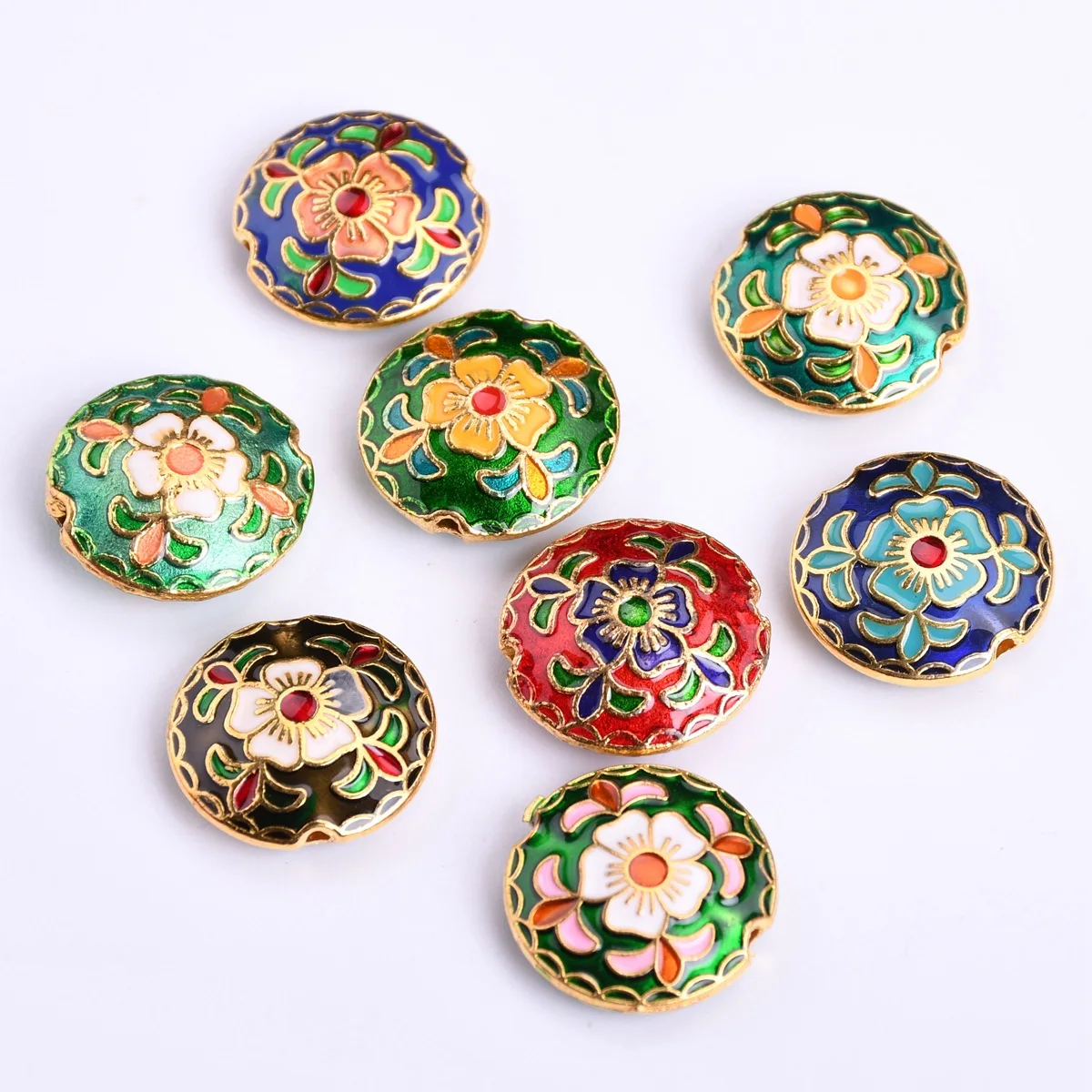 2pcs Enamel Flower Pattern 18mm Flat Round Shape Metal Loose Craft Beads For Jewelry Making DIY Findings