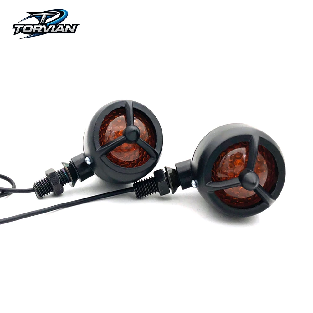 Torvian 1 Pair Aluminum Propeller Motorcycle Turn Signals Universal Amber Indicator Lights Custom Motorbike Blinkers