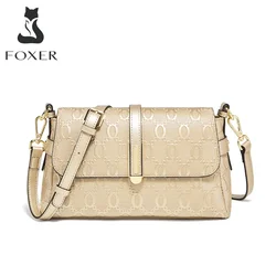 FOXER 2024 New Women Simple Crossbody Bag Lady Stylish Armpit Shoulder Bag Split Leather Two Strap Gold Messenger Bag For Girl's