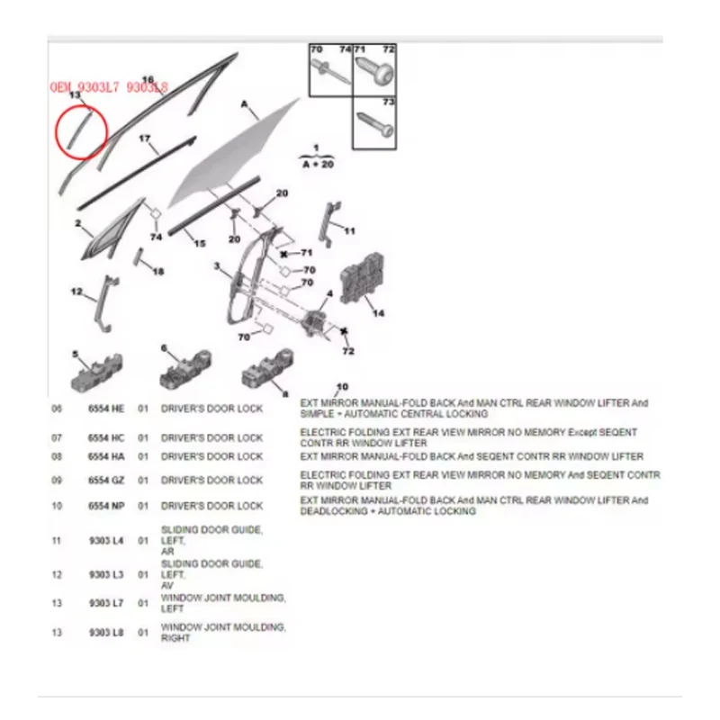 9303L7 9303L8 ウィンドウジョイントモールディングシトロエン C4 ガラスシールトリムに適しています