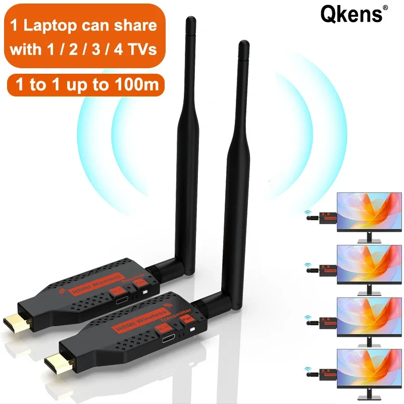 100M Wireless HDMI Extender Audio Video Transmitter and Receiver 1 To 2 3 4 Display Adapter for Camera Laptop PC To TV Projector