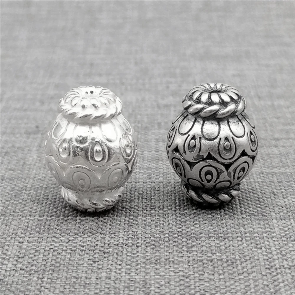 Sterling Silver Peacock Feather Bead 925 Silver Large Bicone Bead 14.5mm x 11.5mm