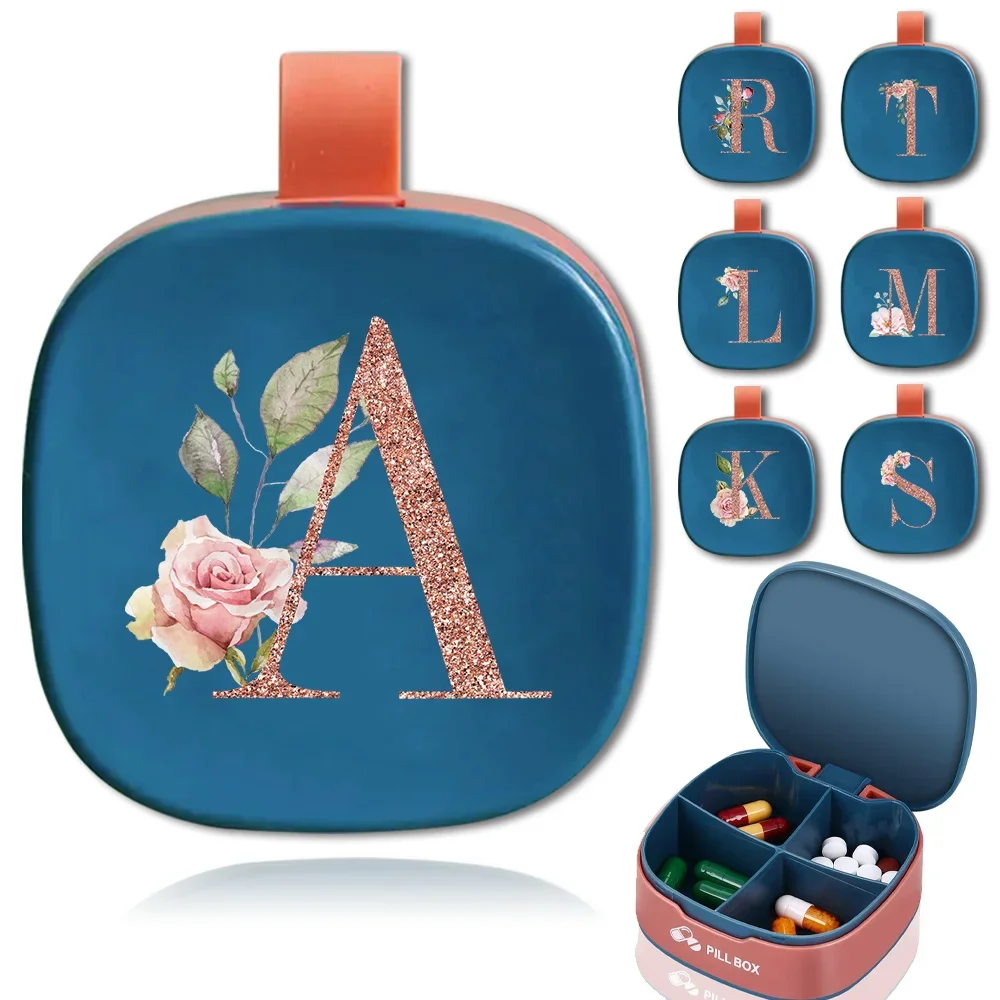 

Pill Box Portable Medicine Case Multiple Compartments Pills Dispenser Storage Vitamins Fish Oil For Outdoor Rose Gold Letter