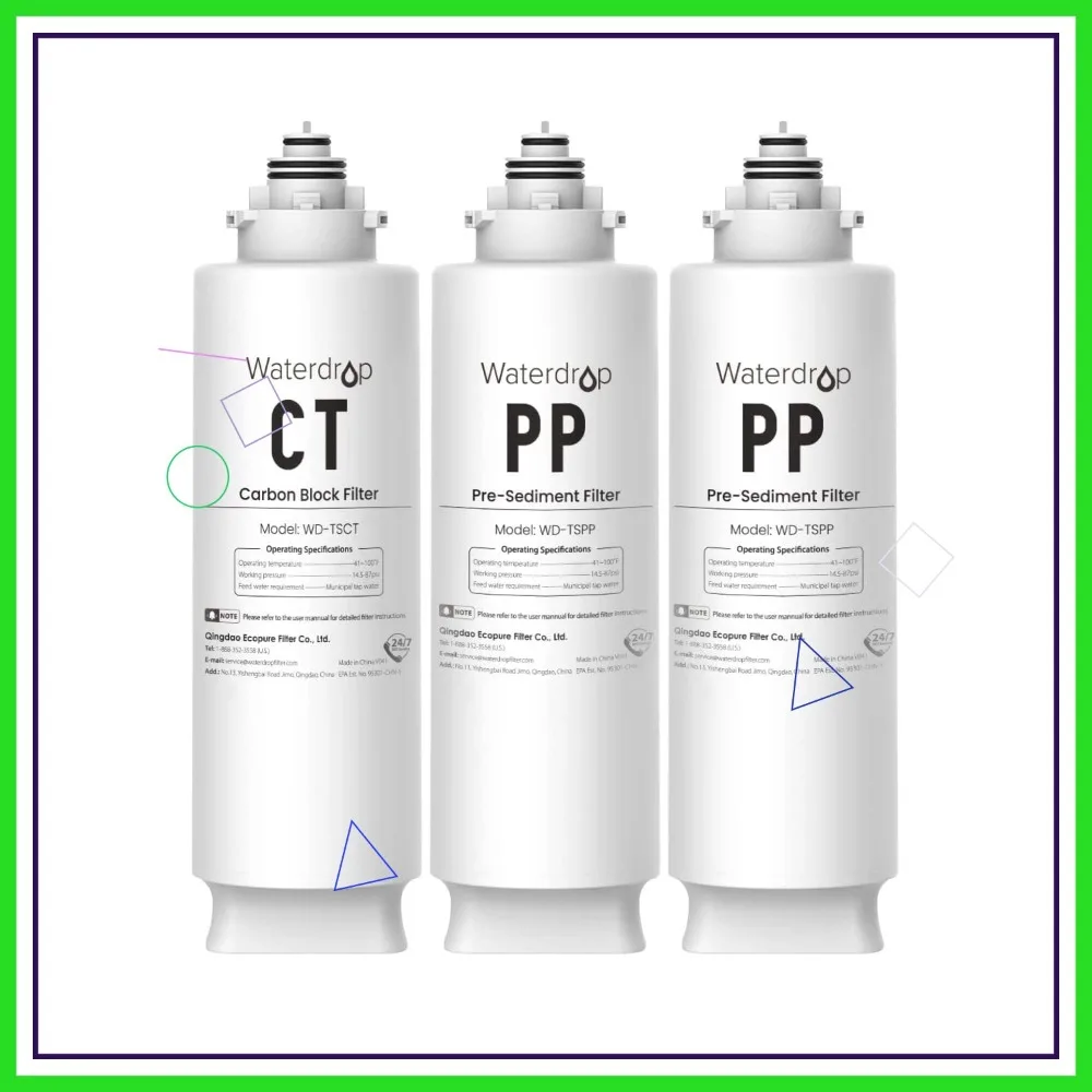

Universal Under Sink Replacement Water Filter, 2PP+CT, Compatible with TSU-W, TSC 3-Stage Systems