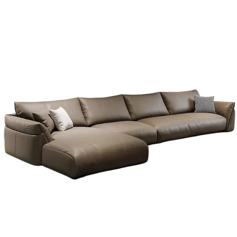 for Italian Leather Sofa Living Room Minimalist Small Apartment Straight Row Modern Simple First Layer Cowhide Princess