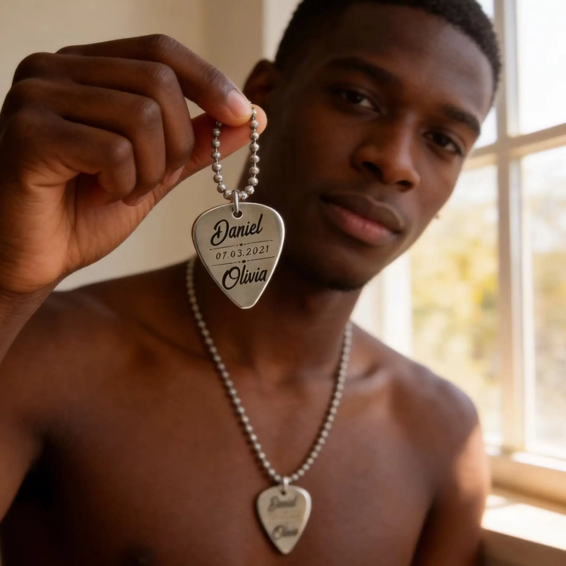 Personalized Guitar Pick Necklace Custom Name Date Engraved Stainless Steel Pendant Love Gift for Men Women Couple Jewelry