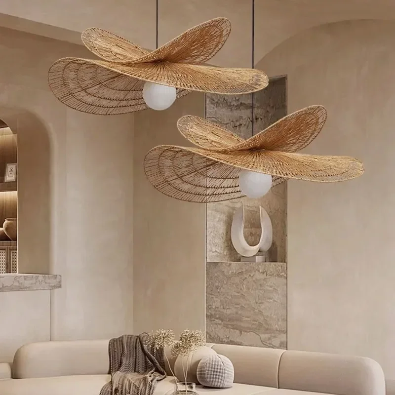 Nordic Retro LED Pendant Lights Rattan Hand-woven Lamp Restaurant Home Decor Bedroom Living Room Creative Dining Room Chandelier
