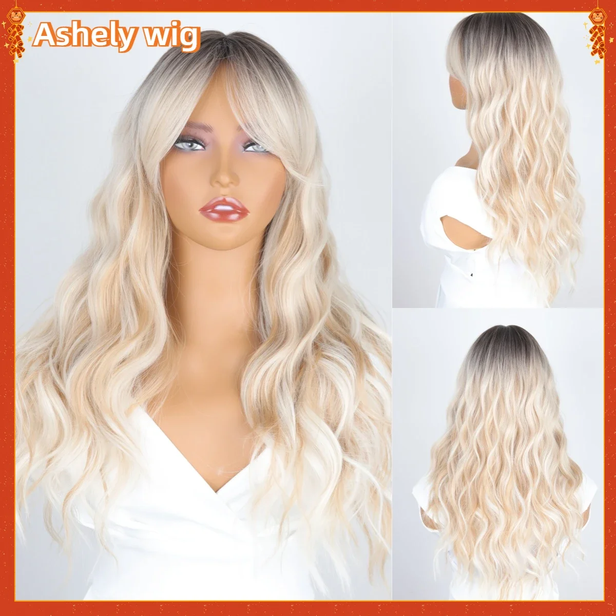 

Ashely Wig Ombre Blonde Synthetic Wig 24 Inch Cosplay Wigs for Women Straight Hair Heat Resistant Fake Hair for School Life