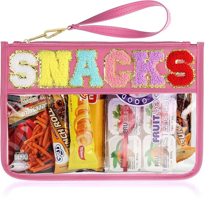 Waterproof Travel Toiletry Bag, Embroidery Letter Handheld Cosmetic Bag, Transparent Zipper Pouch, Portable Snack Storage Organi