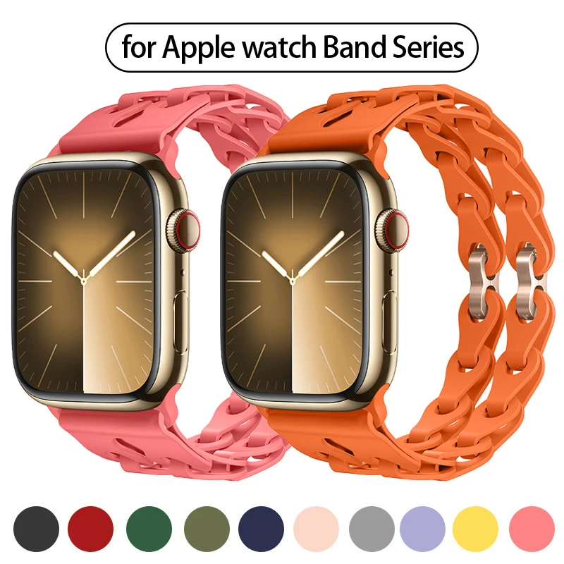 

Silicone Strap For Apple Watch band 45mm 44mm 49mm 40mm 41mm 38mm 42mm belt correa Bracelet iWatch Ultra 2 Series 9 8 7 6 5 3 Se