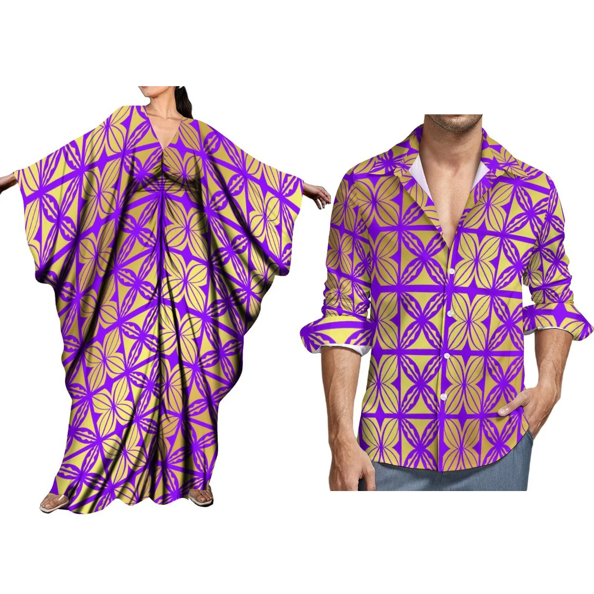 Newly Designed Polynesian Tribal Print Big Man Cape Clothing Vintage Kaftan Plus Size Women Casual Butterfly Dress Men'S Shirt