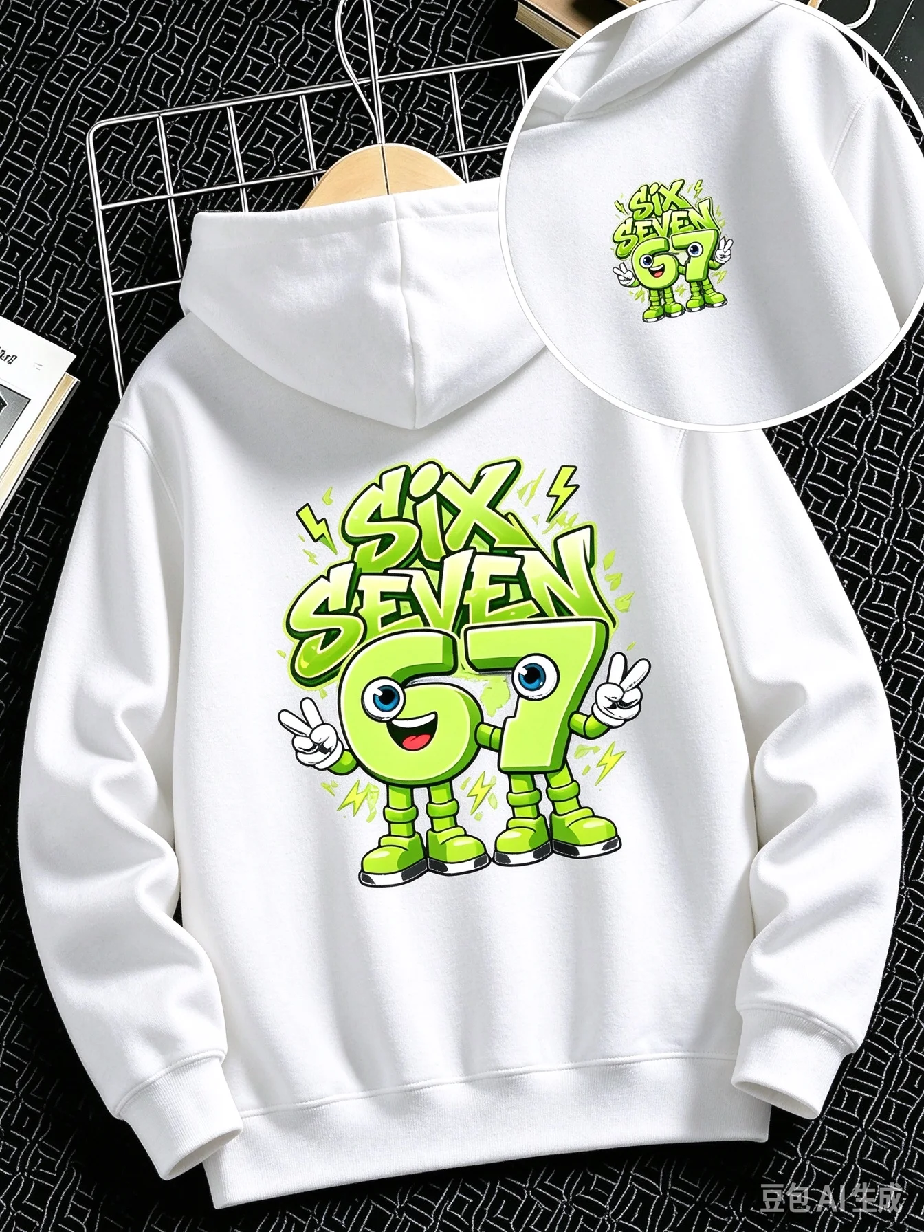 Kids Cartoon Monster Number 67 Graphic Printed Hoodie Boys Girls Green Letter Sweatshirt Loose Hooded Jumper Autumn Clothes