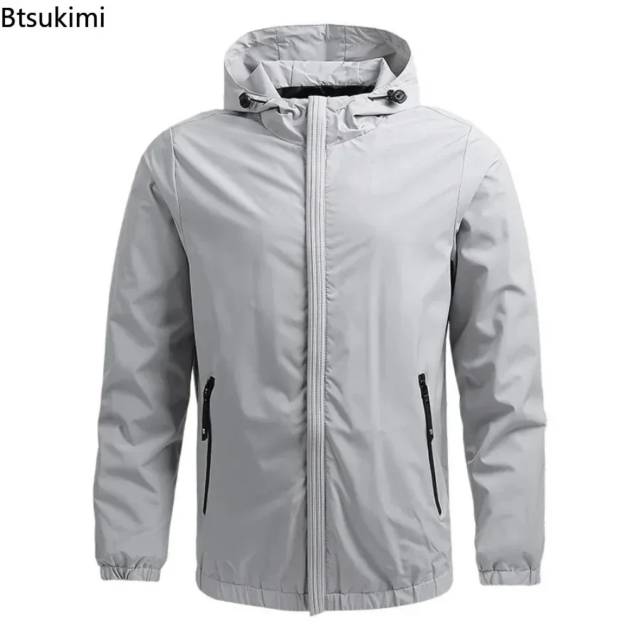 New Men's Casual Windbreaker Jacket Solid Zipper Man Hooded Outerwear Comfortable Breathable Outdoor Hiking Jacket for Men Tops