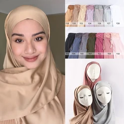 Instant Hijab with Undercaps Square Bawal Matte Silk Satin Scarf for Women and Elastic Underscarf Bonnet 2 In 1 Muslim Islam